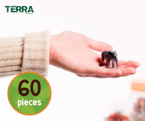Terra by Battat Wild Animal Figurines Tube, 60 Mini Safari Figures, Animals | 60 realistic mini wild animal figures in a portable tube for pretend play, crafts, dioramas, sensory bins, Animals, 3+ Years