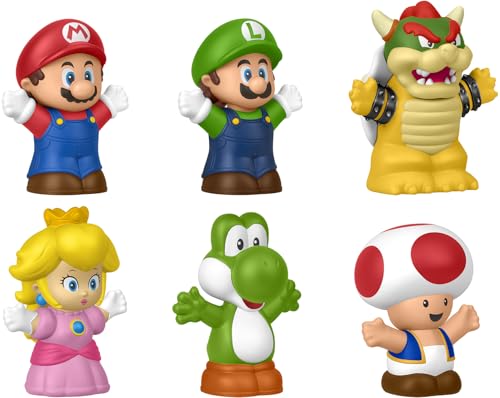 Fisher-Price Little People My Mario 6-Piece Character Figure Set | Pretend Play with Mario, Luigi, Princess Peach, Toad, Yoshi and Bowser figures, Toddlers & Kids Ages 18+ Months