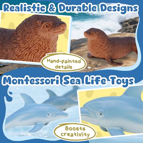 Beetots Ocean Sea Life Toy Figures Set for Kids, 12 PCS Realistic Marine Animals with Shark, Dolphin, Sea Turtle, Penguin, Seal, Clownfish, Crab, Ocean Animal Figure Toys for Boys Girls Toddlers