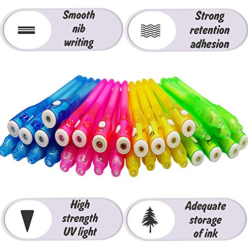 32 Pack 2 Style Invisible Ink Pen with UV Black Light Secret Spy Pens | Secret Messages for Halloween , Magic Disappearing Ink Markers School Supplies Kids 4-8, 8-12 Party Favors Boy Girl Exchang
