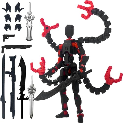PkghoKids Assembly Completed T 3D Printed Dummy Robot 13 Action Figure Lucky Multi-Articular,Upgraded Tight Joints,Collectors Desktop Ornament Dynamic Modeling (Black Red, 5.5 Inch)