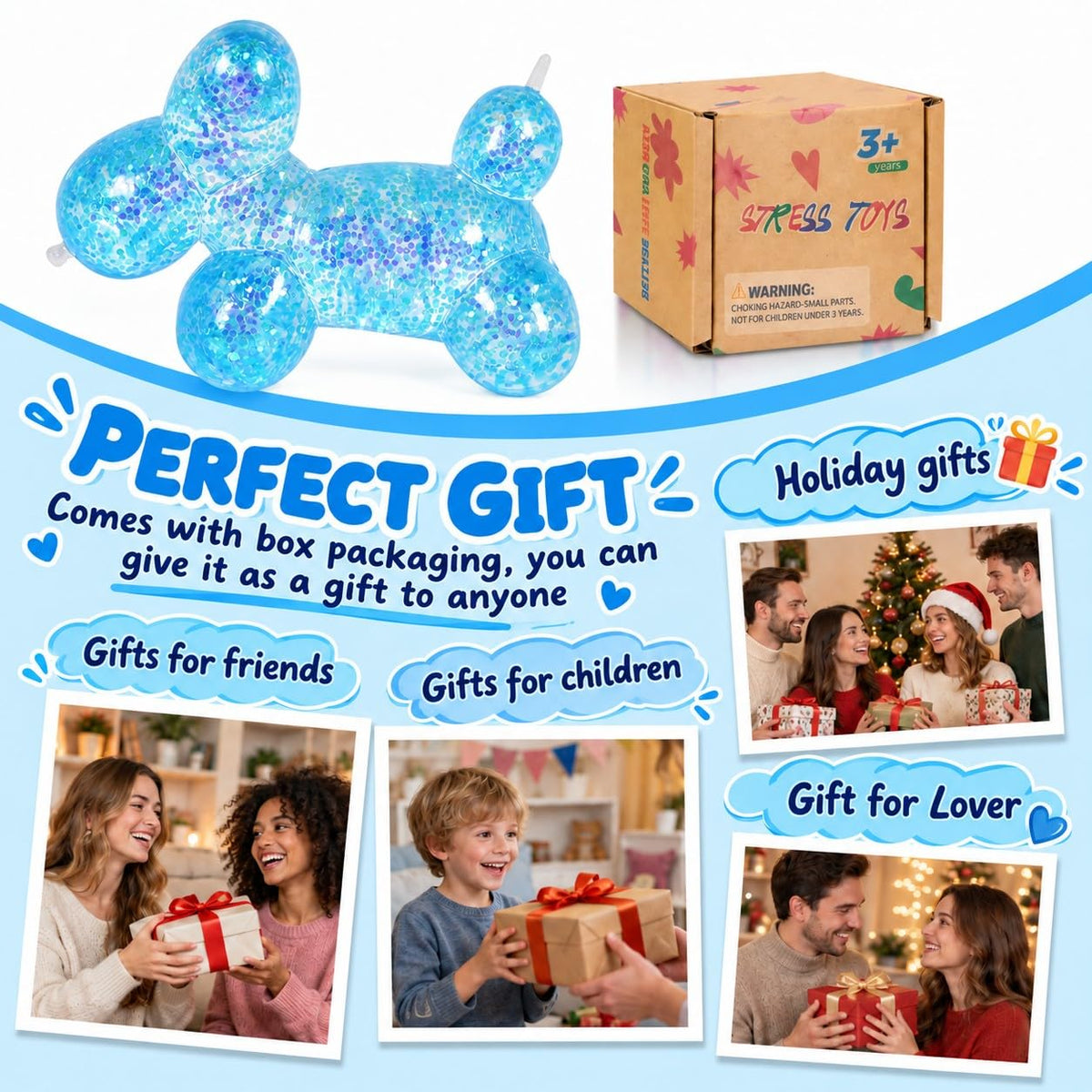 Graphinza Squeeze Toys – Balloon Dog Squishy Squeeze Toy (Blue1, 9cm)