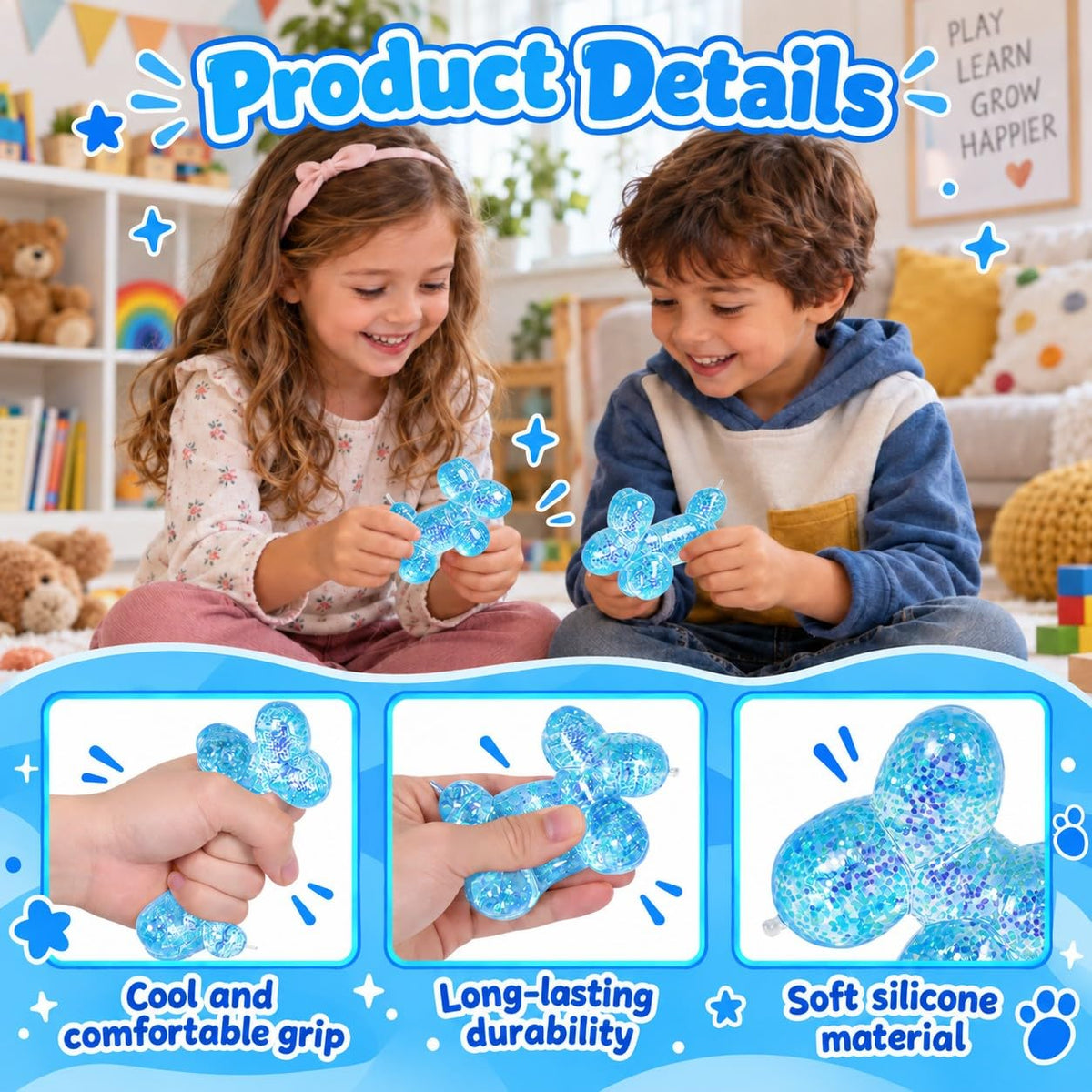 Graphinza Squeeze Toys – Balloon Dog Squishy Squeeze Toy (Blue1, 9cm)