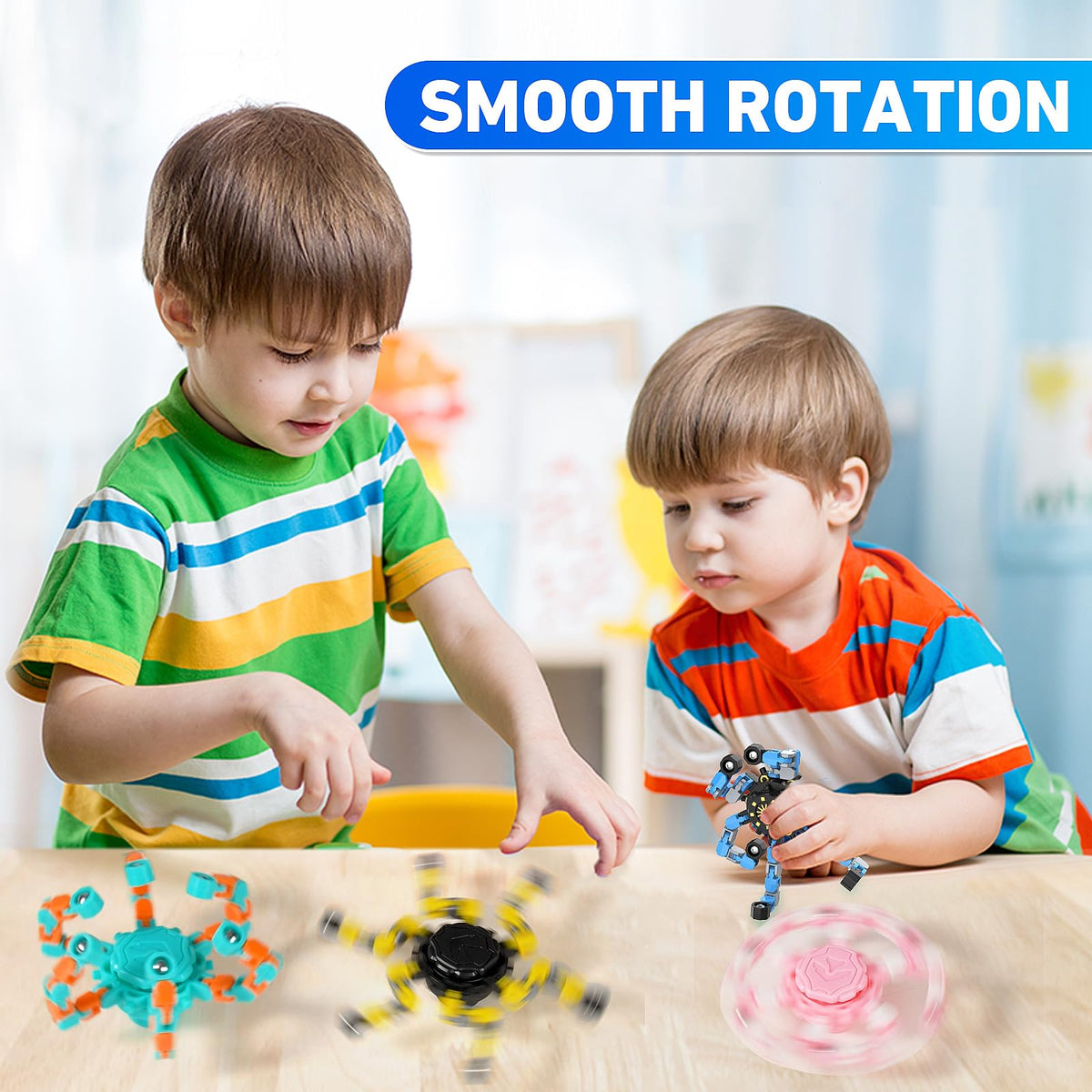 Transformable Fidget Spinners,9PCS Funny Sensory Fidget Toys for Kids | Deformable DIY Robot Spinner Fingertip Stress Relief Gyro Toy Kids Halloween Party Favors Stocking Stuffers Gifts