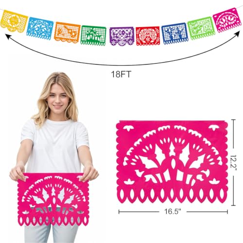 DOMESTAR Mexican Party Decoration, 18 FT Plastic Papel Picado Fiesta Banner | Day of the Dead Dia De Los Muertos Garland for Mexican, Birthday Fiesta Party Supplies, Cinco De Mayo Decoration