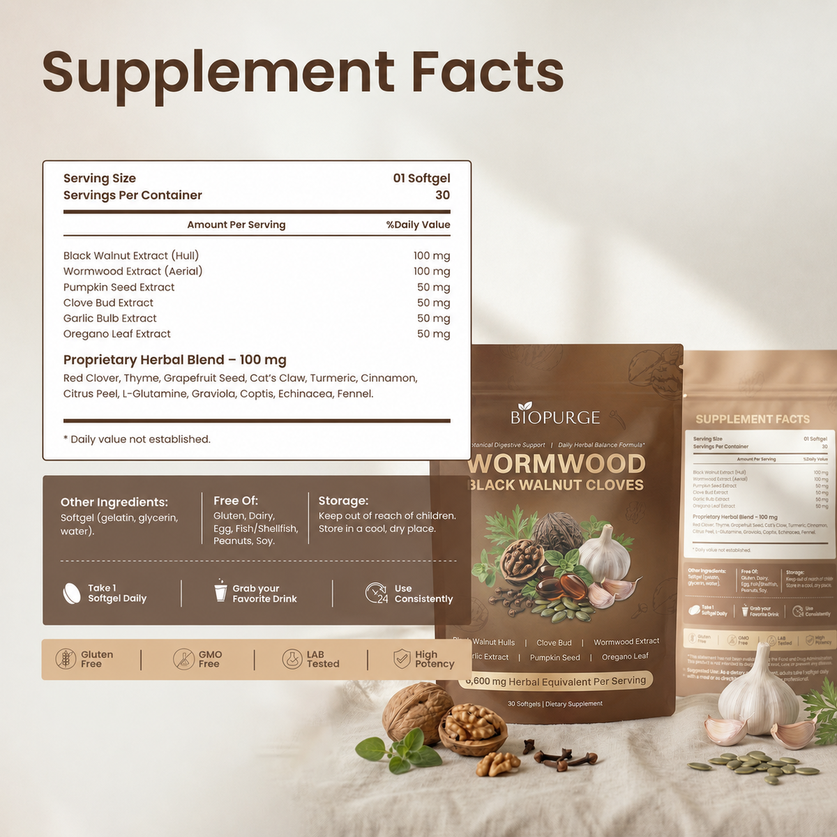 Wormwood Black Walnut Softgels