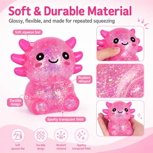 GSOOUOLD Axolotl Squishy Stress Ball, Soft TPR Fidget Toy for Kids Adults | Non-toxic soft TPR, slow rebound, satisfying squeeze, sensory stress relief toy for kids & adults
