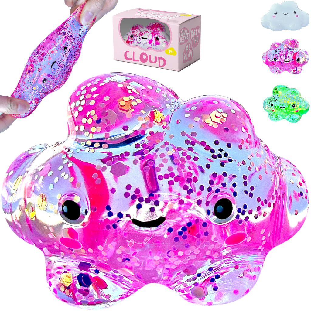 Premium Cloud Squishy Toy, Glow in the Dark Stress Ball, Odor-Free Slow Rise Crystal Clear, Non-Toxic, Easy to Clean, Durable, Gift-Ready, Children Safety Certificate & ASTM Certified 3+