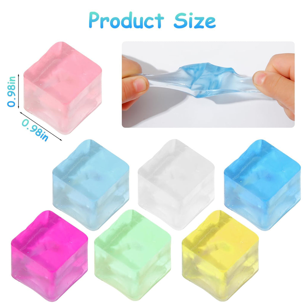 Sensory Toys 24 Pcs Cube Squishy Fidget Stress Toys for Adults Kids | Mini Ice Cube Squishy Toys Anxiety Stress Relief Hand Therapy Sensory Squishy Ball Classroom Prize Box Toys ﻿