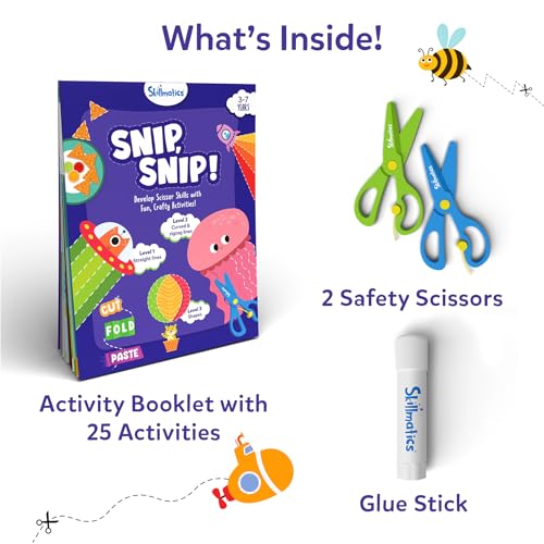 Skillmatics Snip Snip, Scissor Skills, Felt Craft Activity, Gift for Kids | Cutting Activity Book, Safety Scissors, Fine Motor Skills for Preschool, Screen-Free, Learning Toy, Toddlers, Ages 3, 4, 5, 6