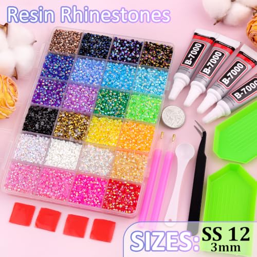 34000Pcs Resin Jelly Rhinestones for Bedazzling, Multicolor 3mm Flatback Gems for Diamond Art, Bedazzler Kit with 3Pcs 10ml B7000 Jewelry Glue for Bedazzle Thing Crafting Book Nail Art