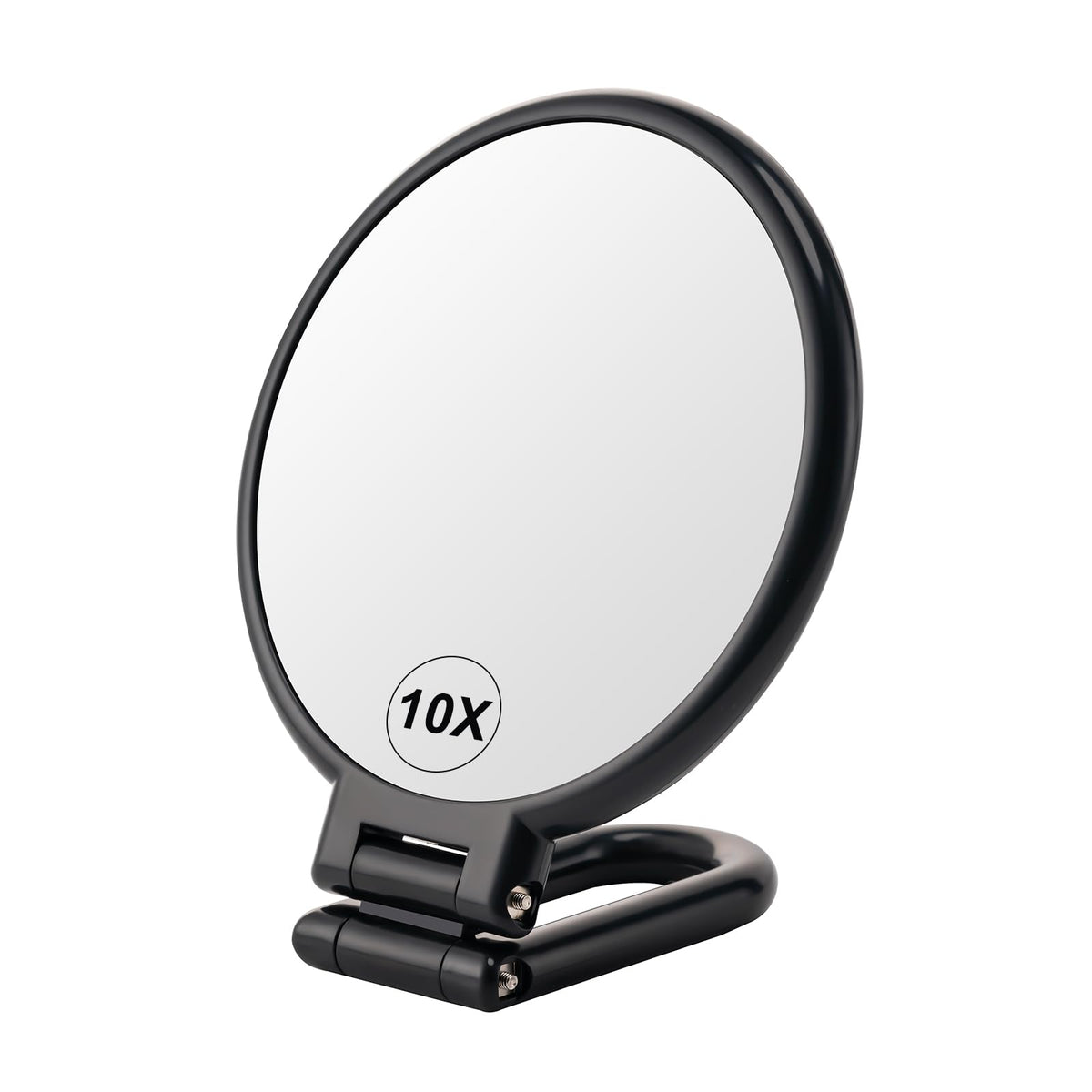 10X Magnifying Mirror, Double Side Handheld Mirror, Travel Makeup Mirror | 1X/10X Magnification, Adjustable Rotation Handle/Stand, Portable Foldable Hand Mirror, Travel Essential, Black