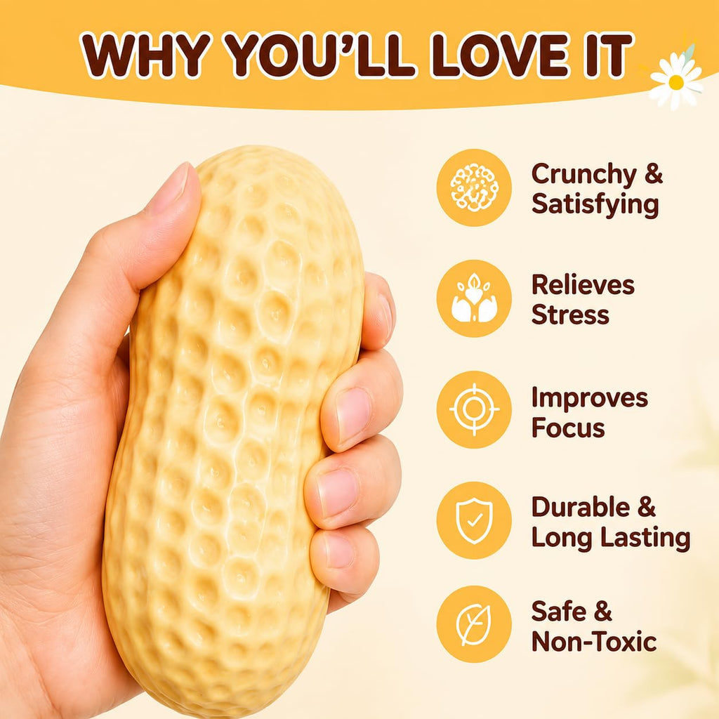 Crunchy Peanut Squishies ASMR Toy, Bead Filled Realistic Bar Stress Ball | Soft Sensory Play Moldable Squishies body is easy to press, stretch, and reshape for relaxing hands-on play