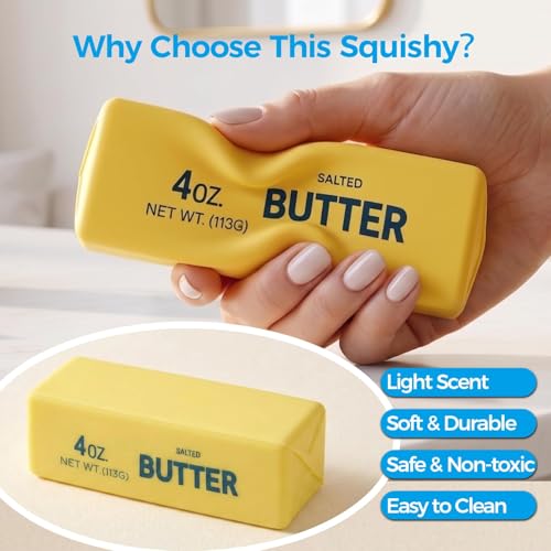 Butter Squishy, Soft Slow Rising Squeeze Toys, Butter Stick Toys (Yellow) | Fidget Toys and Stress Balls Squishies for Office Desk Toys, Party Favors & Birthday Gifts