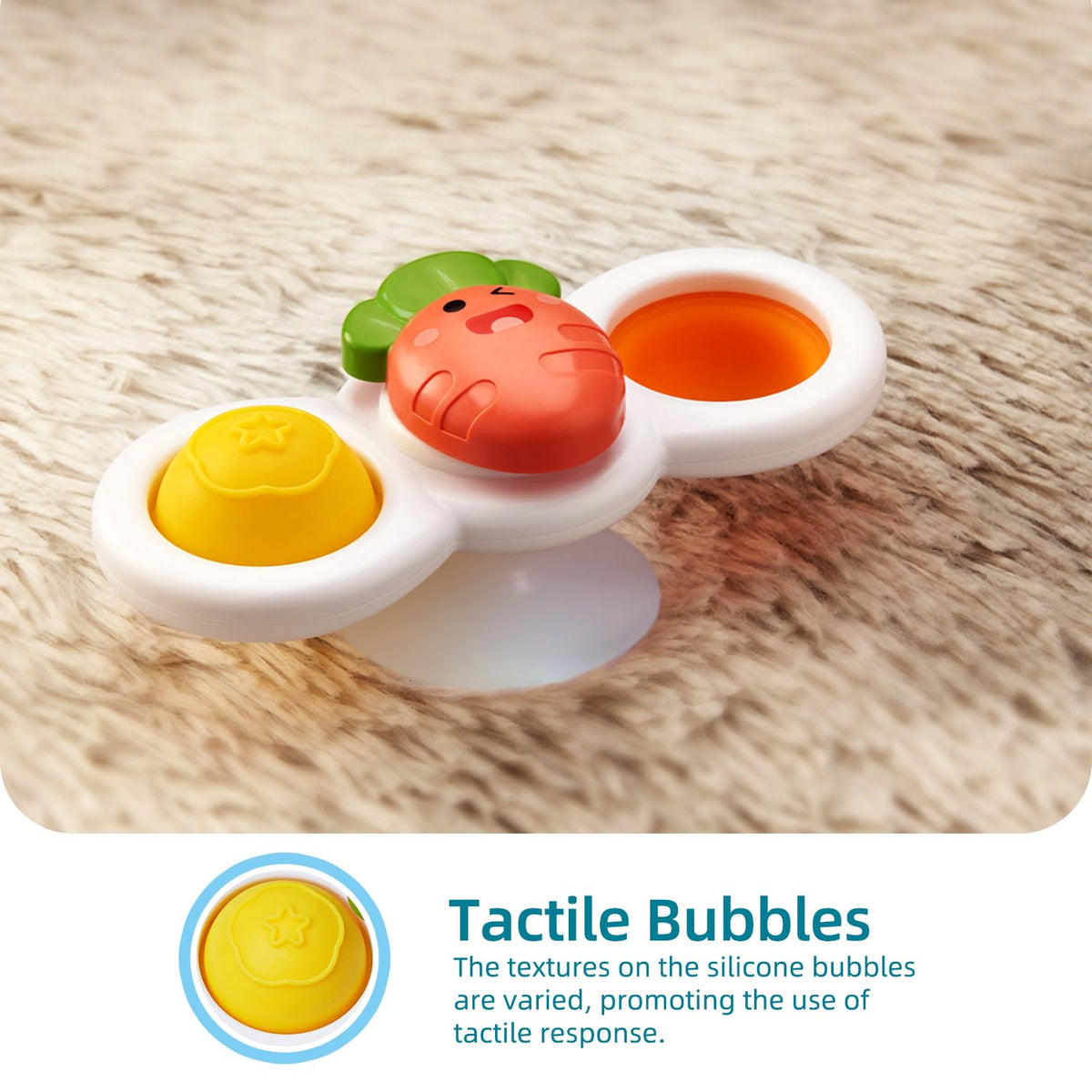 LiKee Strong Suction Cup Fidget Rotating Sensory Bath Toys for Baby (Sun)