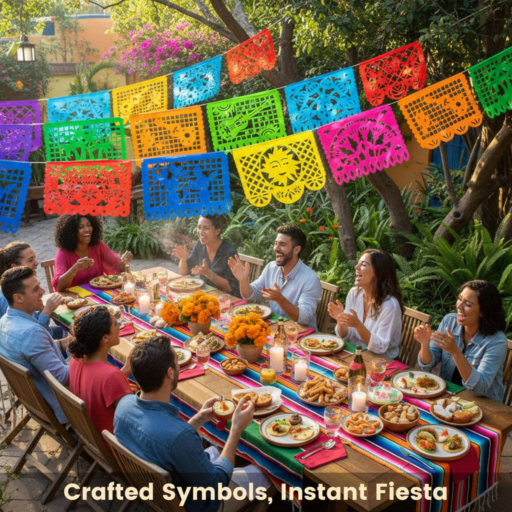 DOMESTAR Mexican Party Decoration, 18 FT Plastic Papel Picado Fiesta Banner | Day of the Dead Dia De Los Muertos Garland for Mexican, Birthday Fiesta Party Supplies, Cinco De Mayo Decoration