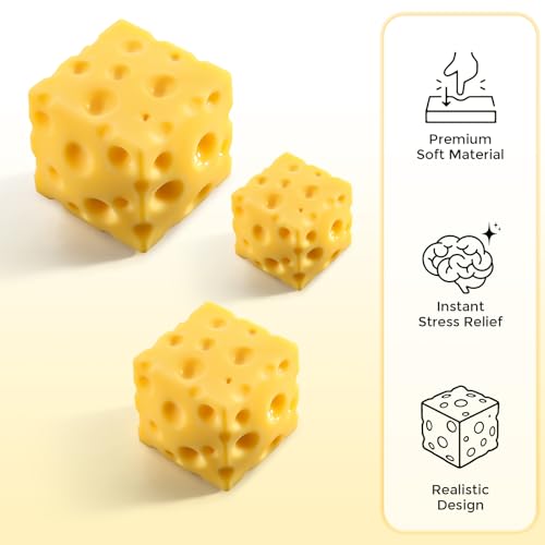 Cheese Squishy Cube Block, Squishy Fidget Toys Adults, Easter Basket Stocking Stuffers, Sensory Stress Ball Squeeze Toys for Stress Relief (Yellow 2.4 in)