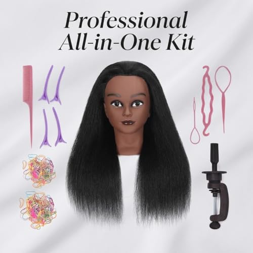 100% Real Hair Mannequin Head Training Head Manikin Cosmetology Doll Head for Hairdresser Practice Braiding Hair Styling with Clamp stand (16 -Inch)