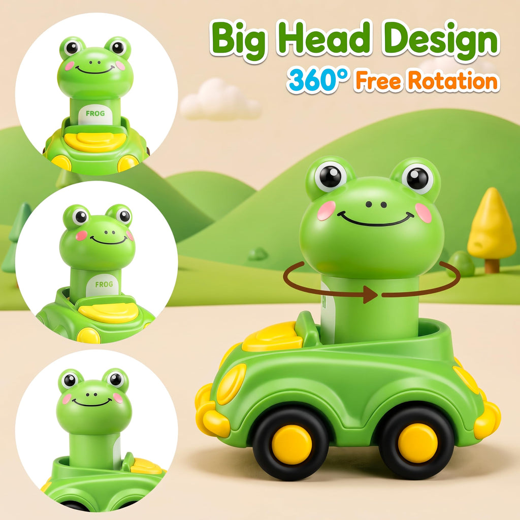 Press to Go Cars for Toddlers 1-3, 4-Pack Animal Toys for 1 Year Old Boy | 4-Pack Animal Cars, Push Go Baby Toys for 6-18 Months, Montessori Vehicle Set, First Birthday Gift for 1 Year Old Boy