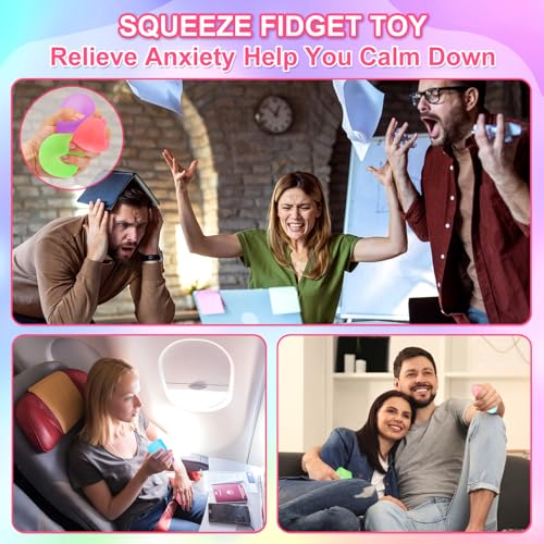 Siwarm 4 Pack Stress Cube Squishy Fidget Toys for Anxiety Stress Relief | Slow Rising Fidget Cube Squeeze Toys, Squishy Cube Filled with Thick Substance, Square Stress Balls for Adults Kids