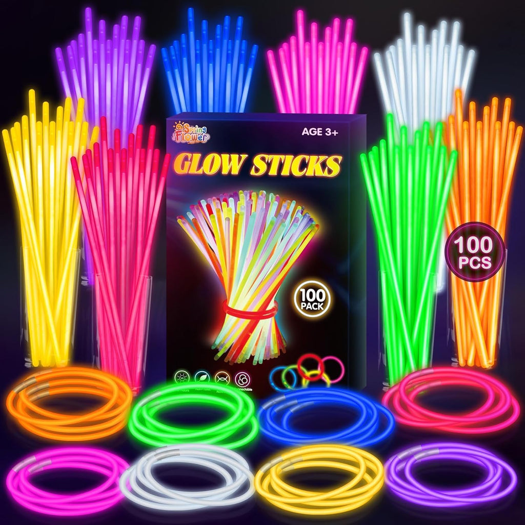 SpringFlower 100 PCS Glow Sticks Bulk Party Favors, 8" Glow in the Dark Party Supplies, Light Sticks for Party Favors Glow Necklaces and Bracelets for Kids or Adults