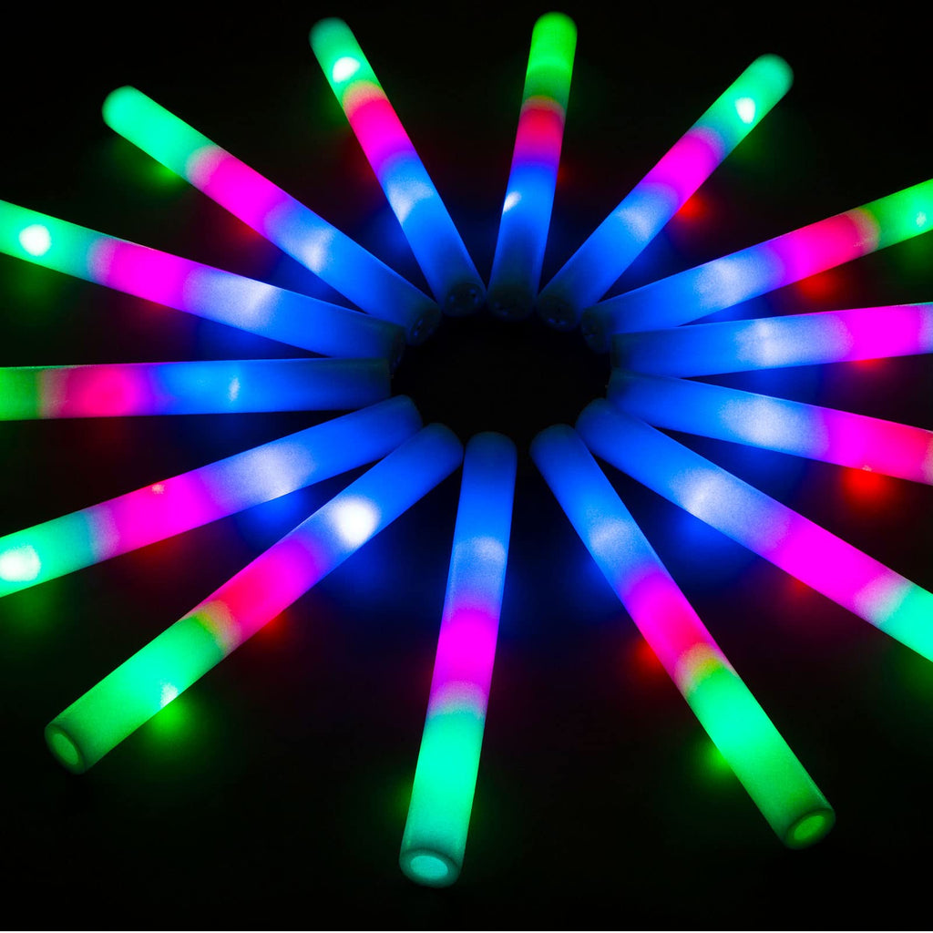 SHQDD 28PCS LED Foam Glow Sticks, Foam Light up Sticks Bulk Party Pack with 3 Modes Colorful Flashing, Glow in The Dark Party Supplies for Parties, Wedding, July 4th, Birthday, Raves,Concert,New Year