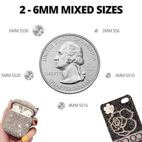 35000Pcs Black Rhinestones for Bedazzling, Flatback Bedazzle Gems Crystal | 2,3,4,5,6mm Flat Back Resin Diamond Rinestones Bedazzler Kit Jewels with 3Pcs b7000 Glue for Dress Crafting Clothing Shoes