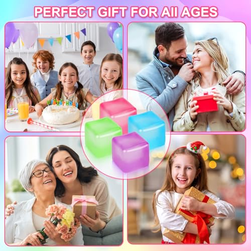 Siwarm 4 Pack Stress Cube Squishy Fidget Toys for Anxiety Stress Relief | Slow Rising Fidget Cube Squeeze Toys, Squishy Cube Filled with Thick Substance, Square Stress Balls for Adults Kids