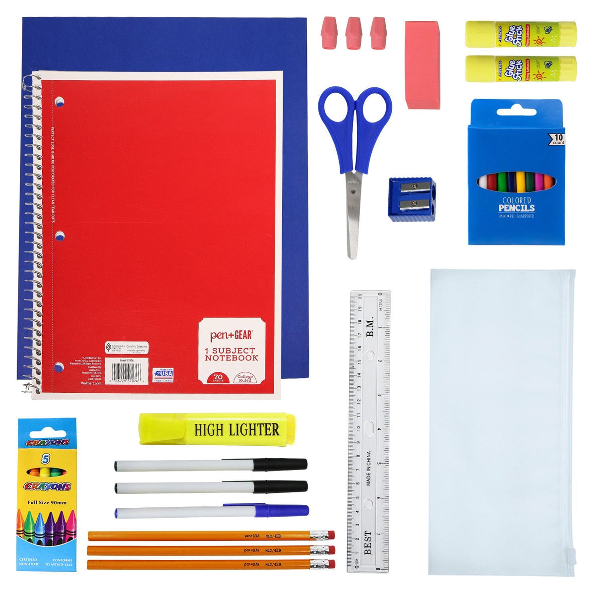 12 Wholesale 17" Backpacks in 12 Assorted Colors and Prints & 12 Bulk School Supply Kits of Your Choice