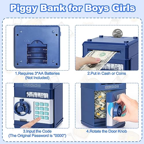 Refasy Piggy Bank Cash Coin Can ATM Bank Electronic Coin Money Bank for Kids Age 3-12, Money Savings Box Mini ATM Coin Bank Toys Gifts for 3 4 5 6 7 8 9 10 11 12 Year Old Boys Girls