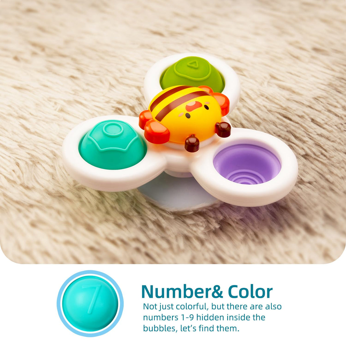 LiKee Strong Suction Cup Fidget Rotating Sensory Bath Toys for Baby (Sun)