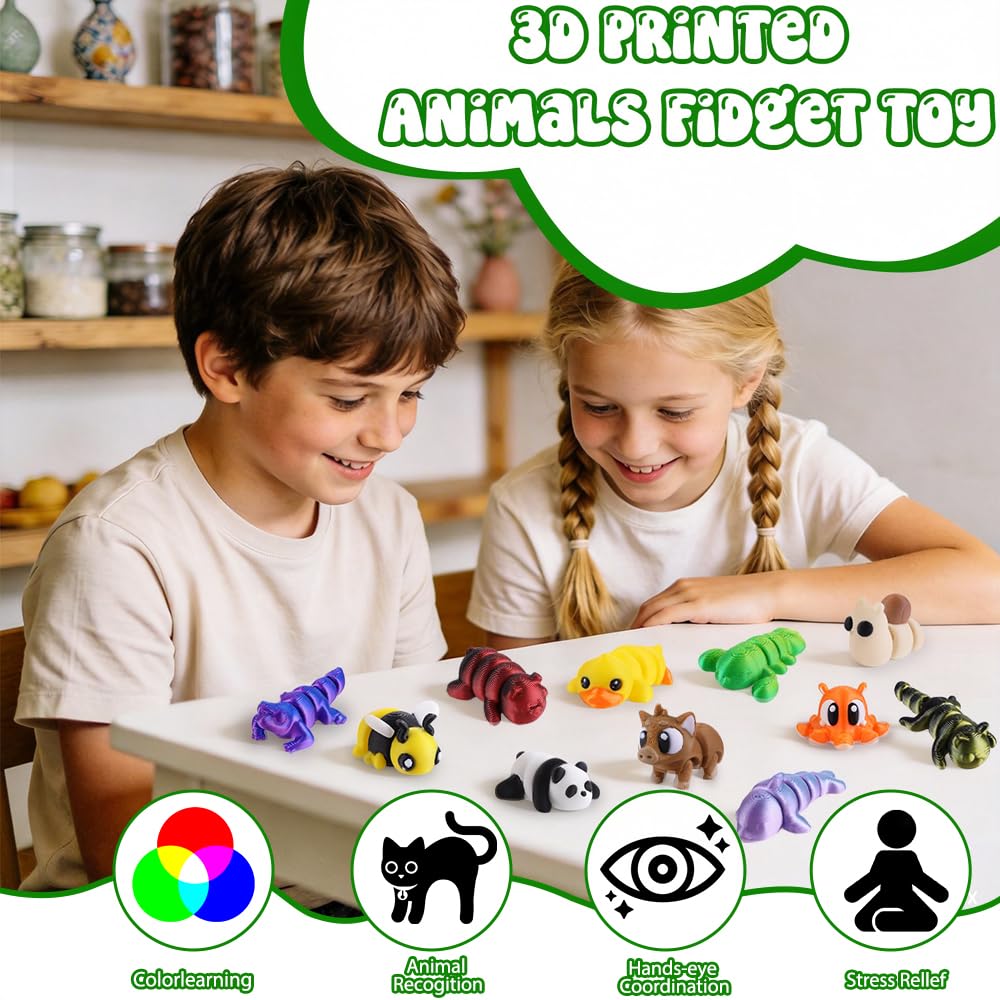 Celltestria 120Pcs 3D Printed Animals Figurines Articulated Fidget Toys | Mini 3D Printed Figurines for Goodie Bags Classroom Prize Rewards Party Favors Gifts Exchange