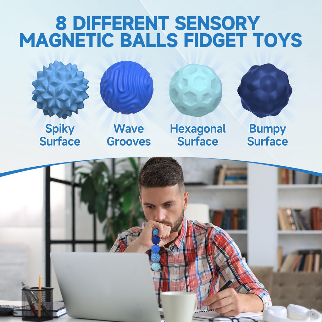 Magnetic Fidget Balls for Adults & Teens, Silent Fidget Toys for Office | Relief Stress Anxiety, Focus Aid, Autism ADHD, Calming & Relaxing, Textured Silicone, Magnetic Play, Gift Ready