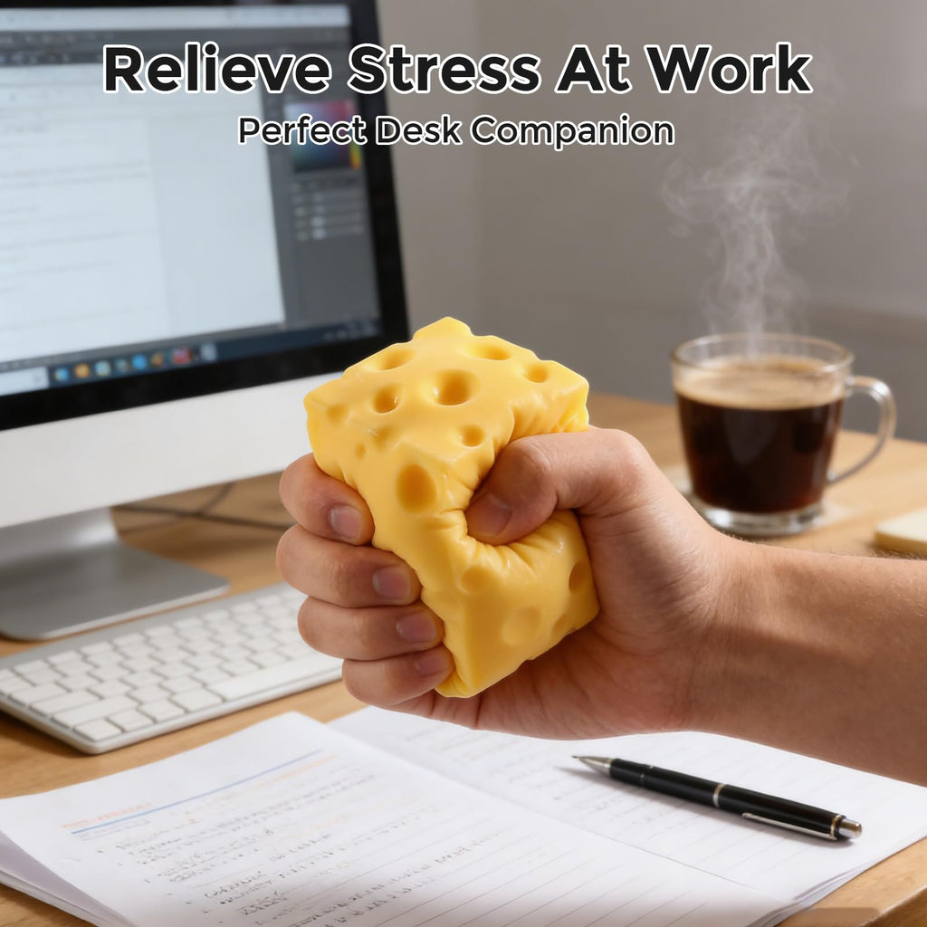 Cheese Squishy Cube Block, Squishy Fidget Toys Adults, Easter Basket Stocking Stuffers, Sensory Stress Ball Squeeze Toys for Stress Relief (Yellow 2.4 in)