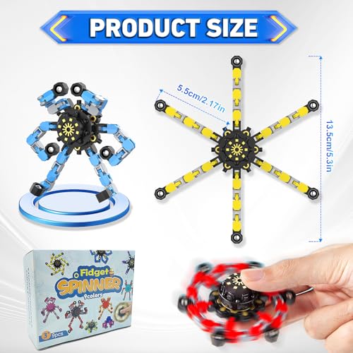 Transformable Fidget Spinners,9PCS Funny Sensory Fidget Toys for Kids | Deformable DIY Robot Spinner Fingertip Stress Relief Gyro Toy Kids Halloween Party Favors Stocking Stuffers Gifts