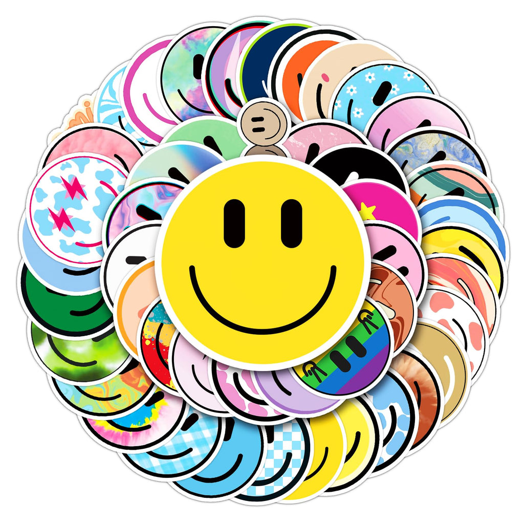 Wercokt 50PCS Smile Face Stickers Cute Water Bottle Stickers for Kids | Waterproof, PVC Material, for Teaching Rewards, Notebooks, Stationery, Luggage, Cartoon Happy Sticker