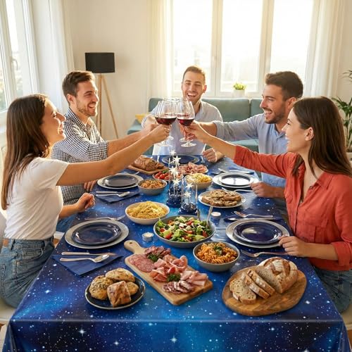 3 Pack Plastic Space Tablecloths, Disposable Galaxy Themed Tablecloth | Waterproof Rectangle Star Party Table Cover for Home Party Decorations 54 x 108 Inch