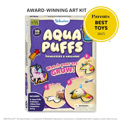 Skillmatics Aqua Puffs Unicorns, Art & Craft Gift for Kids, Paint by Number | DIY Princess Puffy Keychains, Screen-Free, Mess-Free Activity, Creative Kit for Girls & Boys Ages 4, 5, 6, 7, 8, 9, 10