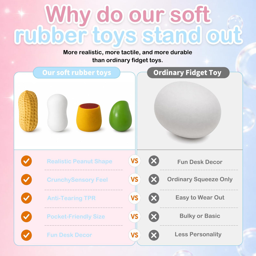 Tyarcox 4 Pack Crunchy Squishy Stress Ball, Mango Pudding Peanut & Soap Block Flake Filled ASMR Fidget, Moldable Sensory Squeeze Gift with Premium Box, Party Favors & Gifts