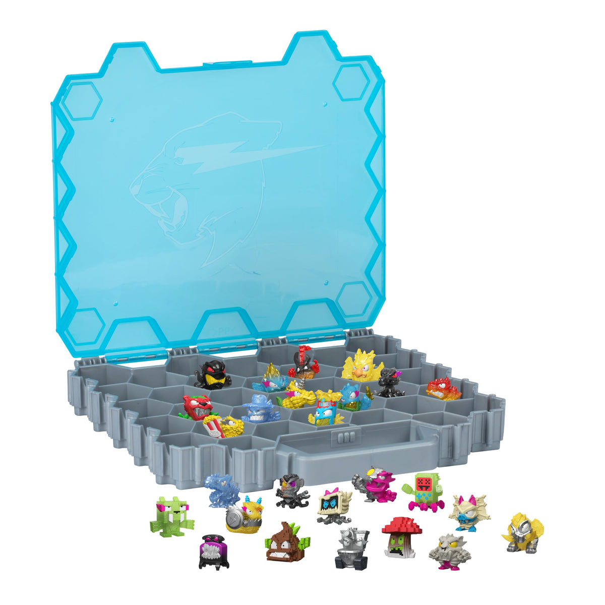 MrBeast Hive Collector Pack Holds 70+ Micro Beasts, with 26 Micro Beasts | Including 2 exclusive glow-in-the-dark swarms, 26 stickers and 2 fusion caps to continue to build out your own MrBeast lab