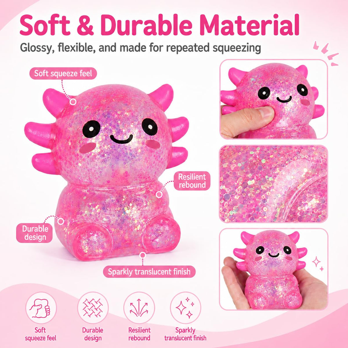 GSOOUOLD Axolotl Squishy Stress Ball, Soft TPR Fidget Toy for Kids Adults | Non-toxic soft TPR, slow rebound, satisfying squeeze, sensory stress relief toy for kids & adults