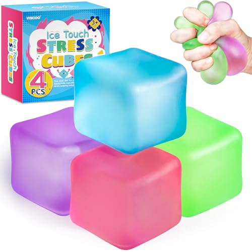 VISCOO 4 Pack Stress Cube,Slow Rising Cube Stress Balls for Adults Kids | Sensory Fidget Toy for Anxiety Relief, Square Shape Cube Squishy for Classroom Prizes, Squishy Balls for Party Favors