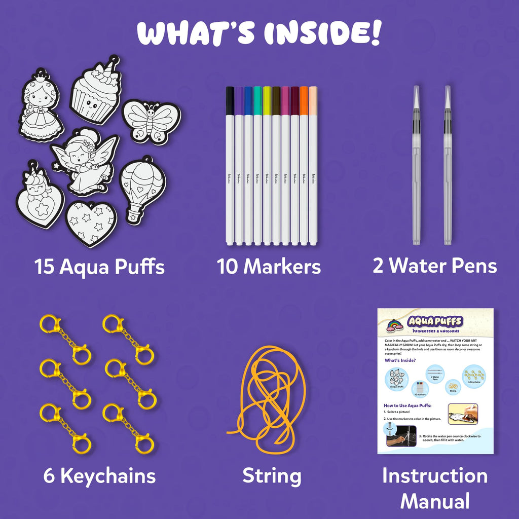 Skillmatics Aqua Puffs Unicorns, Art & Craft Gift for Kids, Paint by Number | DIY Princess Puffy Keychains, Screen-Free, Mess-Free Activity, Creative Kit for Girls & Boys Ages 4, 5, 6, 7, 8, 9, 10