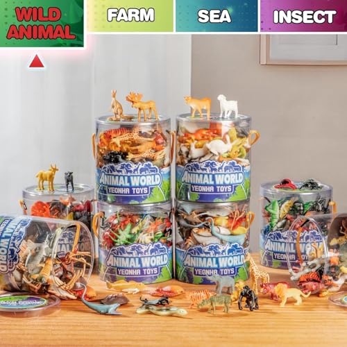 60 Piece Mini Zoo Animal Toy with Gift Box, Plastic Jungle Animal Figurines | Realistic Small Animal Figures Sensory Bins, Party Favors, Cupcake Topper, School Education, Birthday Gifts for Children