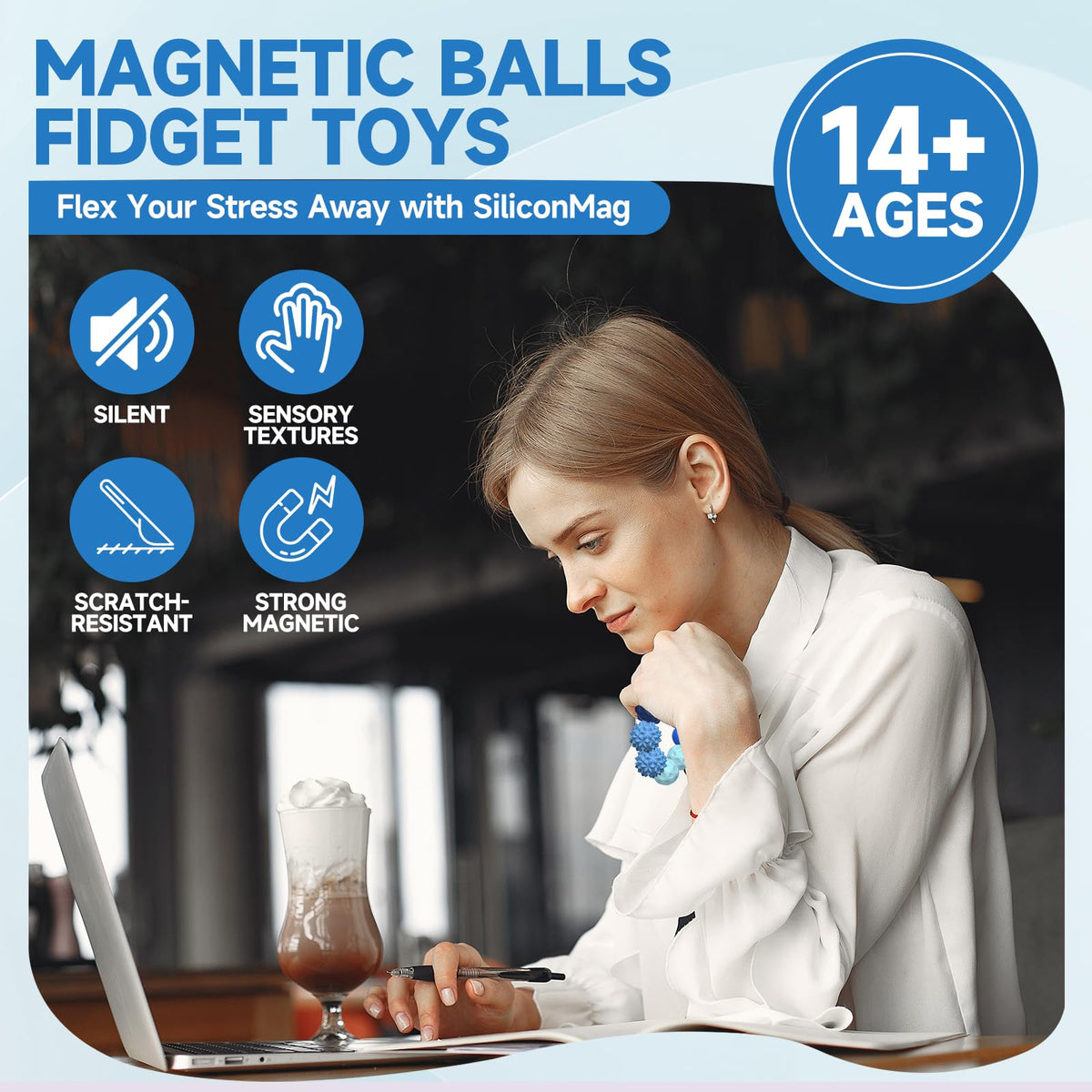 Magnetic Fidget Balls for Adults & Teens, Silent Fidget Toys for Office | Relief Stress Anxiety, Focus Aid, Autism ADHD, Calming & Relaxing, Textured Silicone, Magnetic Play, Gift Ready