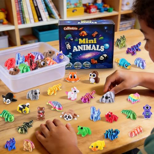Celltestria 120Pcs 3D Printed Animals Figurines Articulated Fidget Toys | Mini 3D Printed Figurines for Goodie Bags Classroom Prize Rewards Party Favors Gifts Exchange