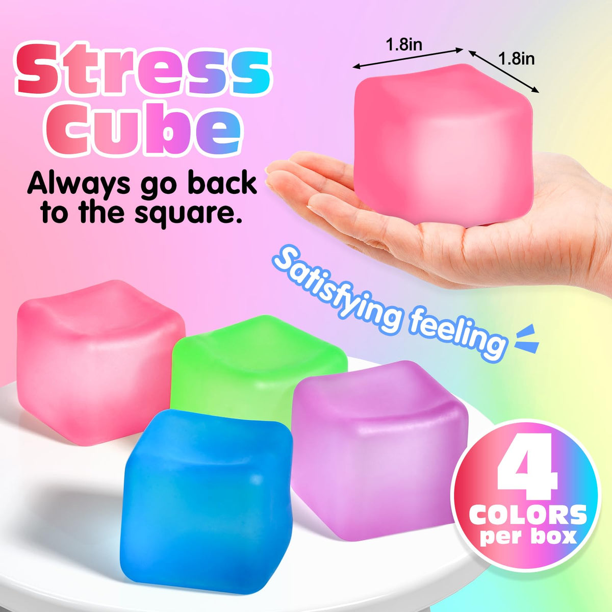 VISCOO 4 Pack Stress Cube,Slow Rising Cube Stress Balls for Adults Kids | Sensory Fidget Toy for Anxiety Relief, Square Shape Cube Squishy for Classroom Prizes, Squishy Balls for Party Favors