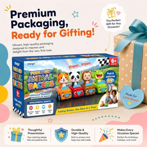 stargo Press to Go Car Toys, Montessori Toys for 1 Year Old Boy Gifts