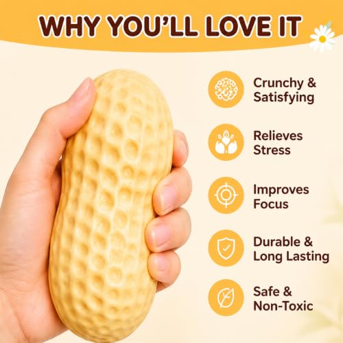 Crunchy Peanut Squishies ASMR Toy, Bead Filled Realistic Bar Stress Ball | Soft Sensory Play Moldable Squishies body is easy to press, stretch, and reshape for relaxing hands-on play