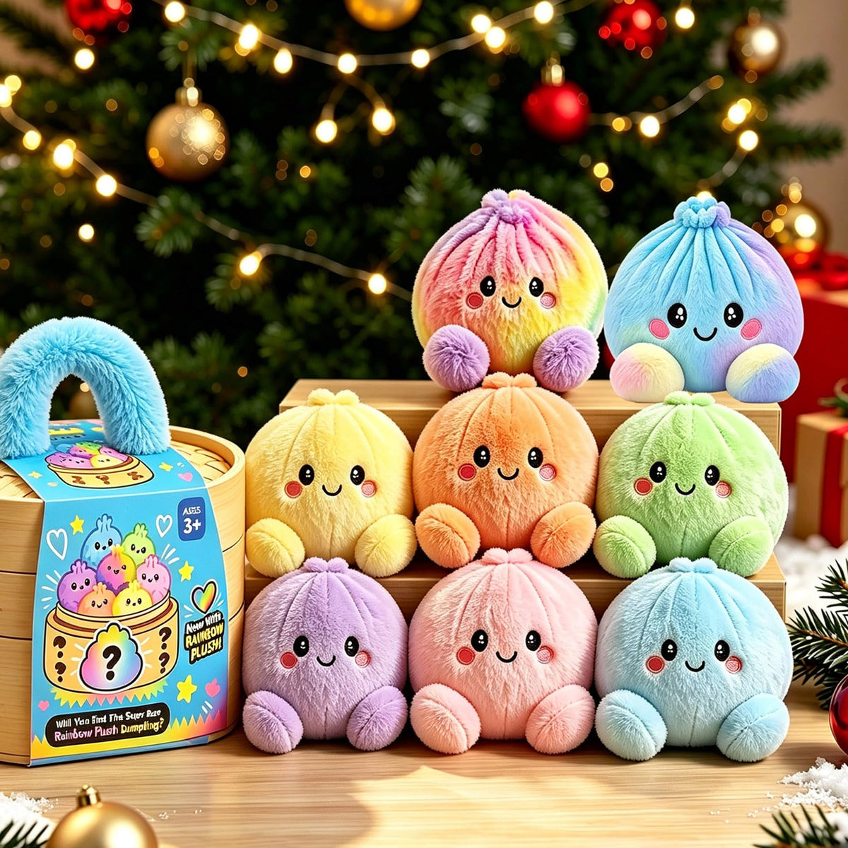 Plush Stuffed Dumpling Squishies, 3.94" Big Rainbow Squishes with Steamer | Plush Giant Dumpling Squishies Squeeze Toys, Christmas Stress Balls Squishies Fidget Toys for Adults Anxiety Relief